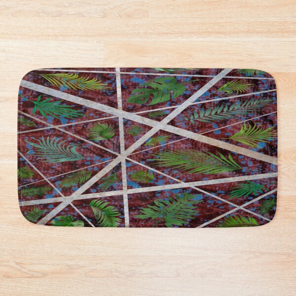 Item preview, Abstract green palm leaves on a dark red background with Silver stripes. designed and sold by jayne0524.