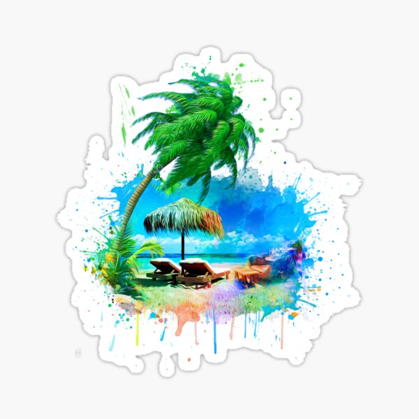 Strand und Palmen Aquarell Sticker
