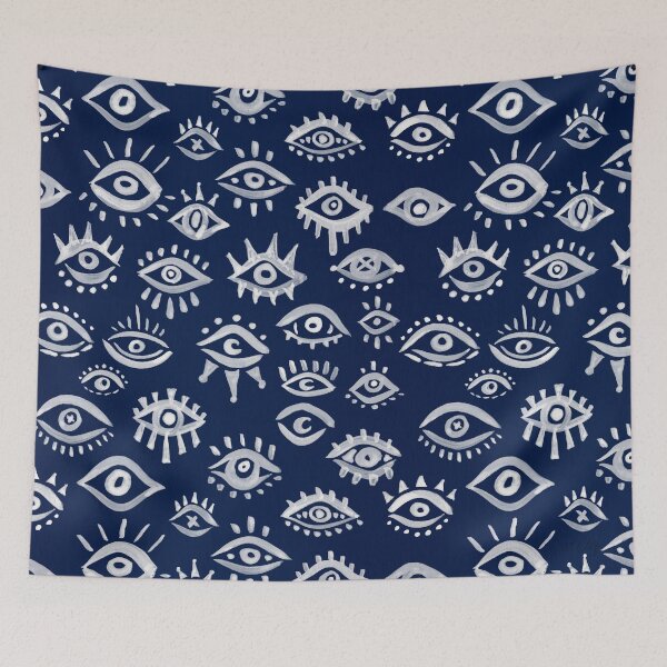 Item preview, Mystic Eyes – White on Navy designed and sold by Cat Coquillette.