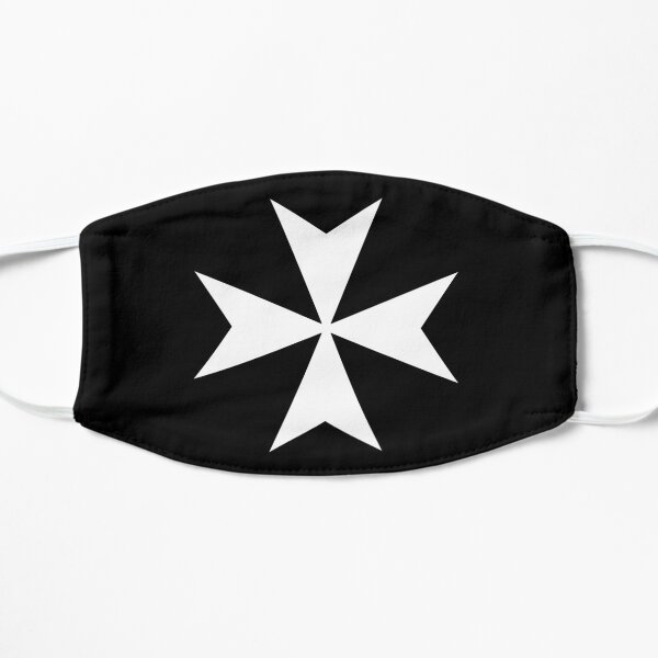 CROSS. MALTA. Maltese, Amalfi Cross, Maltese cross, Knights Hospitaller, WHITE on BLACK. Flat Mask
