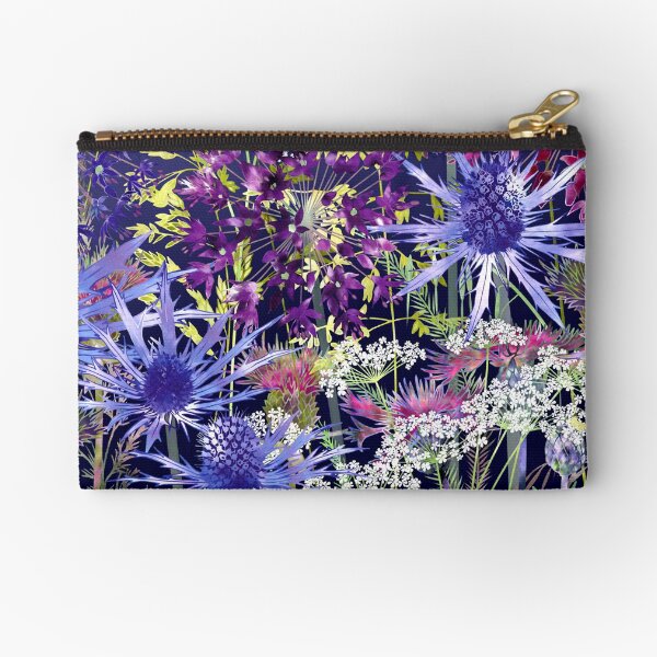 Midnight Garden - Sea Holly, Alliums, Cow Parsley & Grasses Zipper Pouch