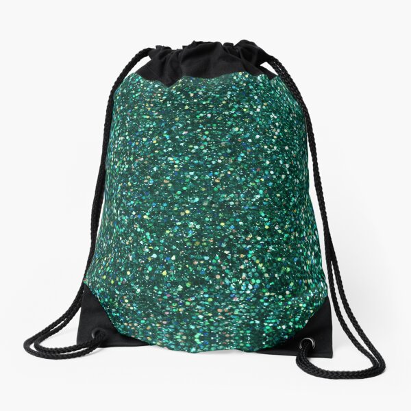 Sparkly Jade Green Peacock Glitter Drawstring Bag