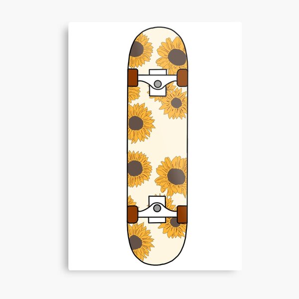 Sunflower Pattern Skateboard Metal Print
