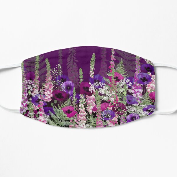 Flower Garden - Purple Poppies, Pink Foxgloves & Bracken Flat Mask