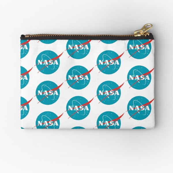 Vintage NASA 90s VHS Glitch Logo Space Travel Aqua Turquoise Apollo 11 Zipper Pouch
