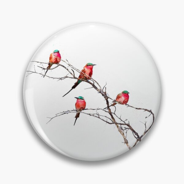 Item preview, Laconic illustration - Four colorful red-breasted birds on a dry branches designed and sold by Leonard-Solton.