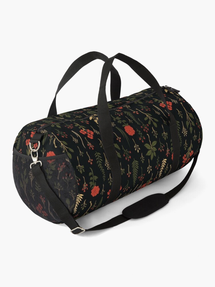 Thumbnail 2 of 3, Duffle Bag, Green, Red-Orange, and Black Floral/Botanical Print designed and sold by somecallmebeth.