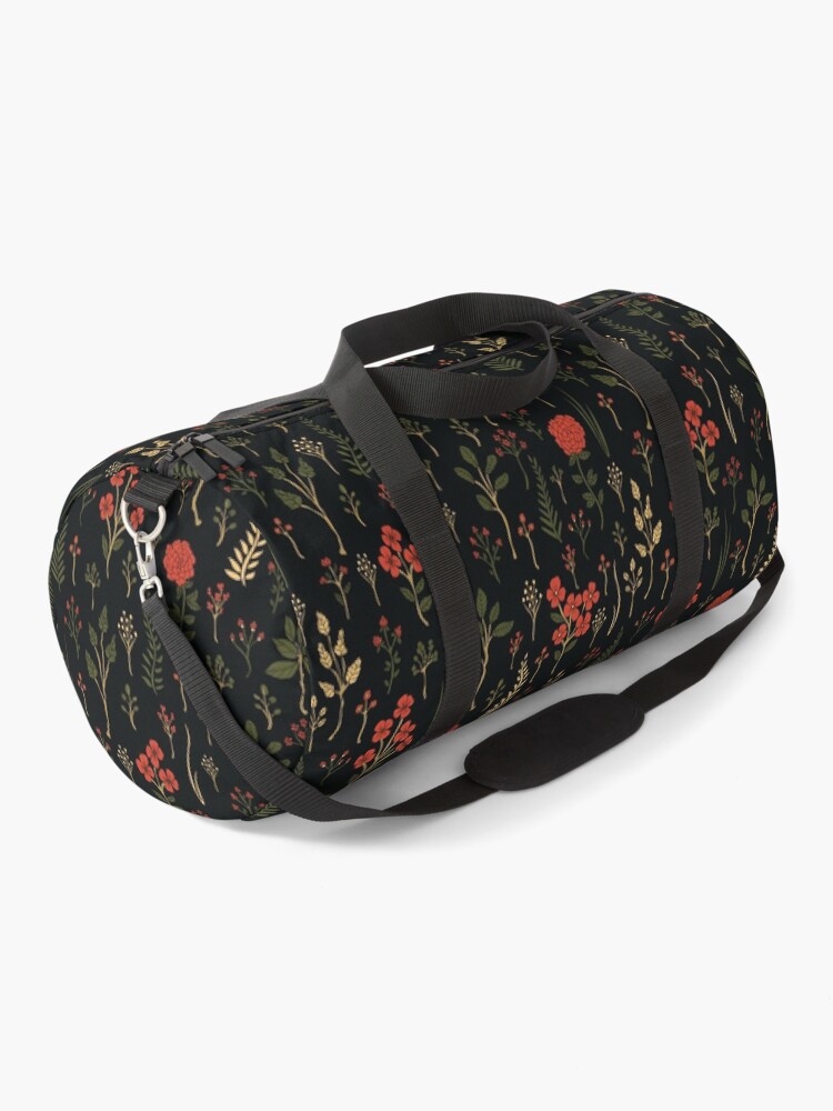 Thumbnail 1 of 3, Duffle Bag, Green, Red-Orange, and Black Floral/Botanical Print designed and sold by somecallmebeth.