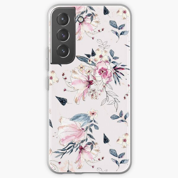 Navy Blue and Pink Flowers on Blush Samsung Galaxy Soft Case