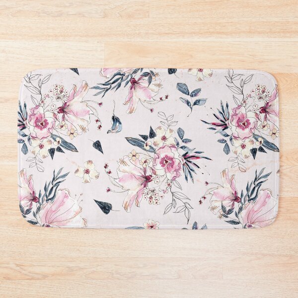 Item preview, Navy Blue and Pink Flowers on Blush designed and sold by aprincessinsp.