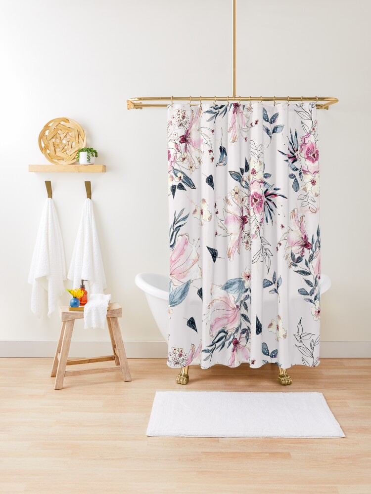 navy and pink shower curtain