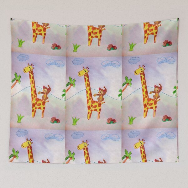 Item preview, Acrobat animals: monkey jumping on a giraffe designed and sold by JoAnnFineArt.