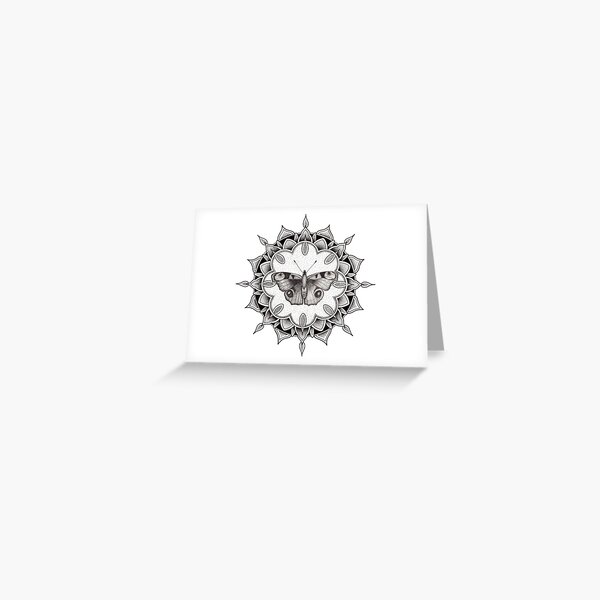 Butterfly mandala in pen and ink dotwork Greeting Card