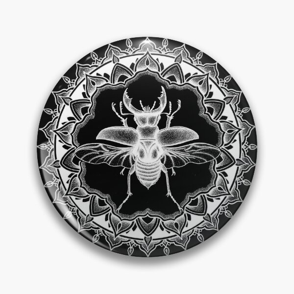 Item preview, White stagbeetle mandala in dotwork pen and ink designed and sold by René Voortwist Pen and Ink art.
