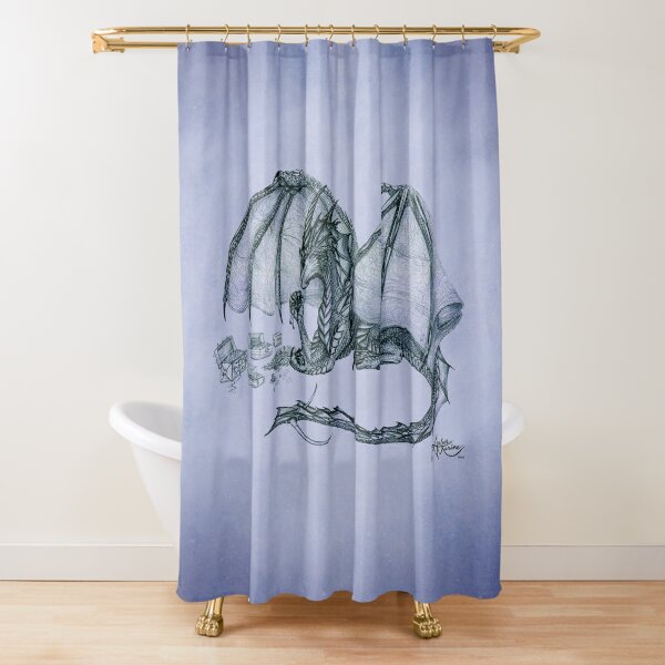 "Material Girl" by Amber Marine ~ (Amethyst Version) Storm Dragon art, graphite and charcoal (Copyright 2005) Shower Curtain