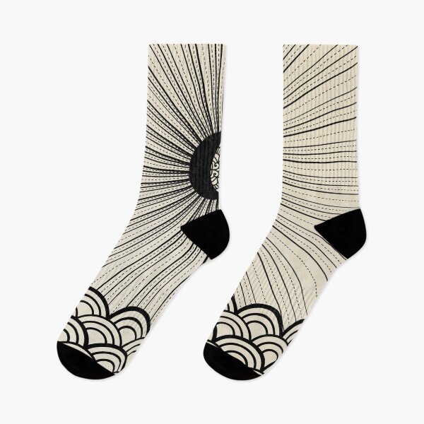 Item preview, Radiant decorated moon minimal seascape - black lines on neutral designed and sold by misentangled.