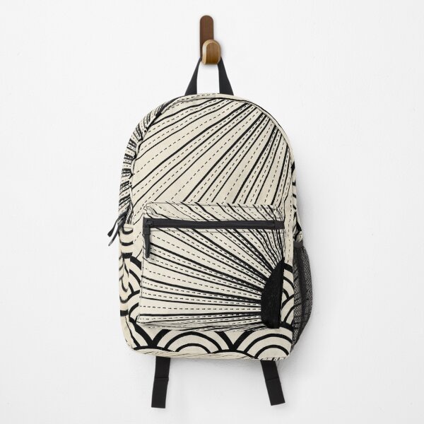 Item preview, Radiant decorated moon minimal seascape - black lines on neutral designed and sold by misentangled.