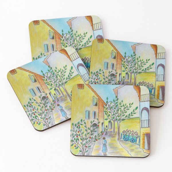 Item preview, Sunny Mediterranean Village Street, colored pencils designed and sold by JoAnnFineArt.