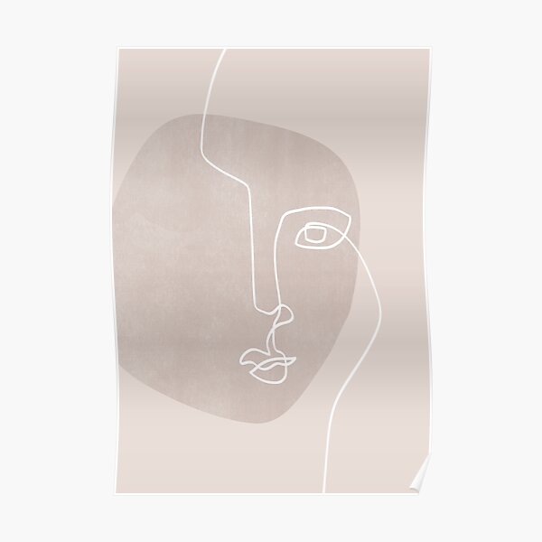 One Line Face on Beige II Poster