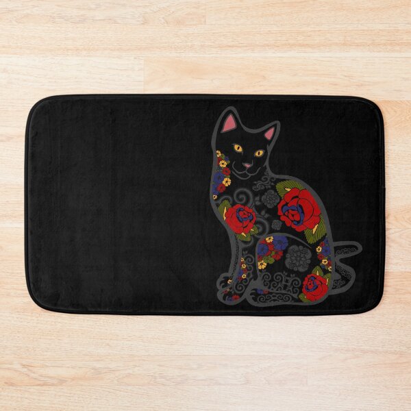 Item preview, Black Cat with Flower Tattoos designed and sold by Epitome Girl.