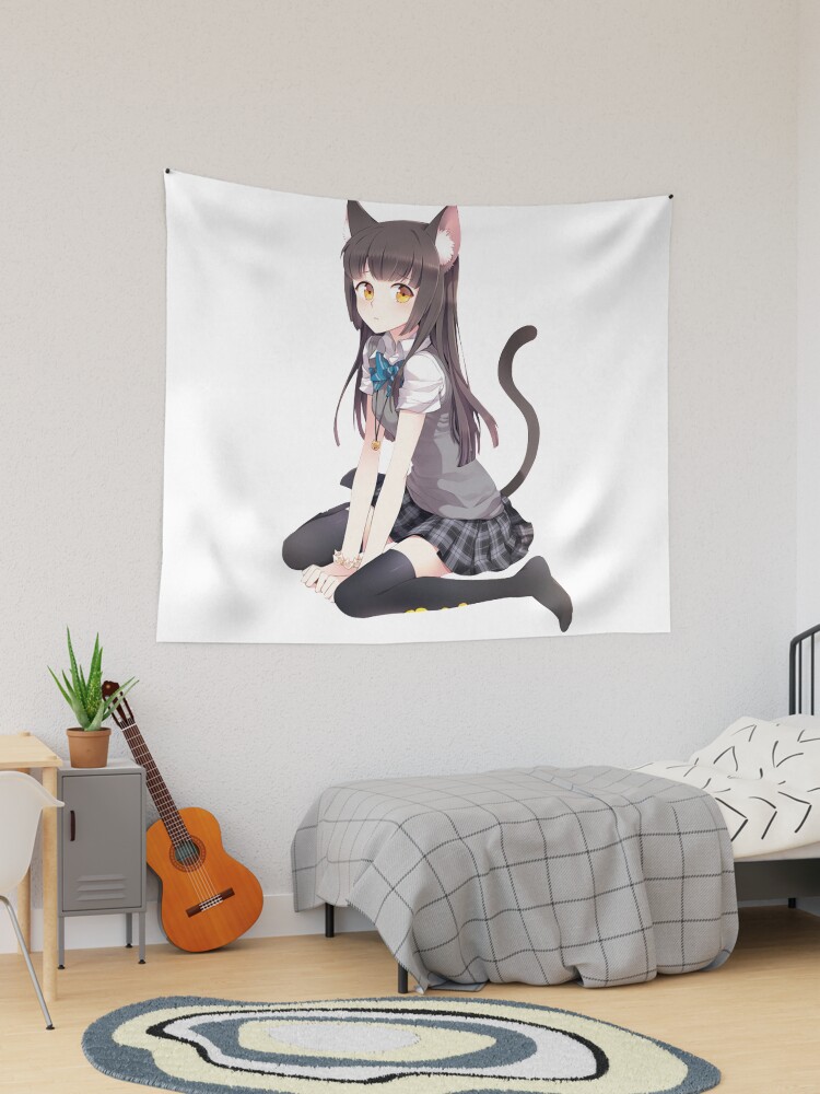 Anime Cat Girl Playing Guitar Aluminum Wall Art Living Room Decor 