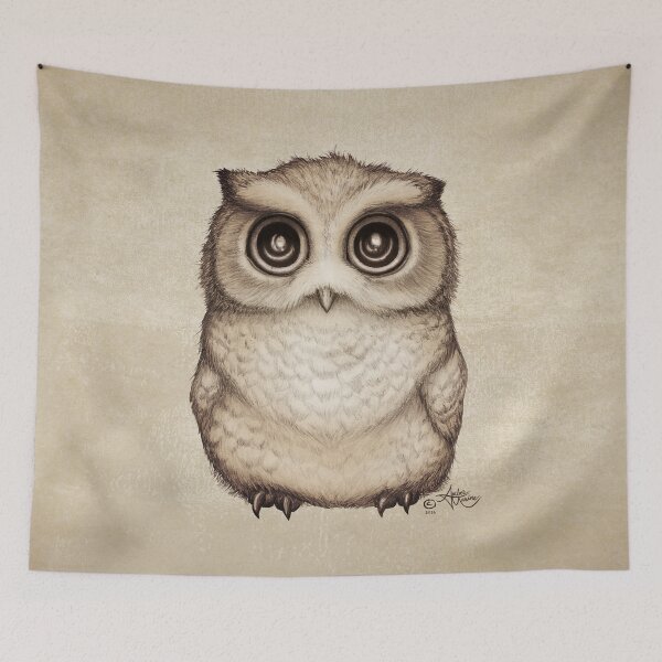 Item preview, "The Little Owl" by Amber Marine, Pencil and Ink Illustration (Copyright 2016) designed and sold by Amber Marine ~ Wildlife Artist ~ © 2004-2021.