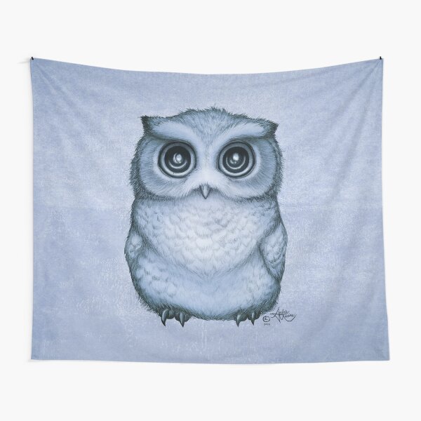 "The Little Owl" by Amber Marine, (Blueberry Version) Pencil and Ink Illustration (Copyright 2016) Tapestry