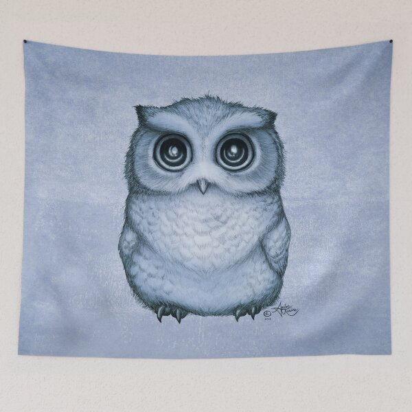 Item preview, "The Little Owl" by Amber Marine, (Blueberry Version) Pencil and Ink Illustration (Copyright 2016) designed and sold by Amber Marine ~ Wildlife Artist ~ © 2004-2021.