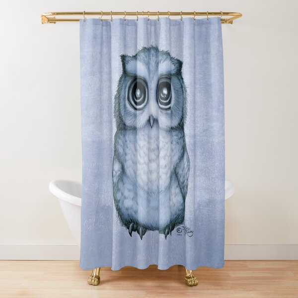 "The Little Owl" by Amber Marine, (Blueberry Version) Pencil and Ink Illustration (Copyright 2016) Shower Curtain
