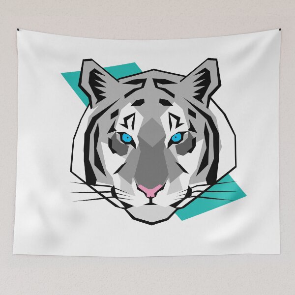 Item preview, White Tiger Geometric Art with Background Teal Shape designed and sold by WildByNature.