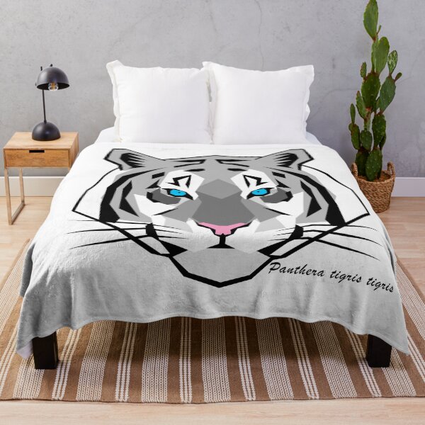 Item preview, White Tiger Geometric Art with Scientific Name Text designed and sold by WildByNature.