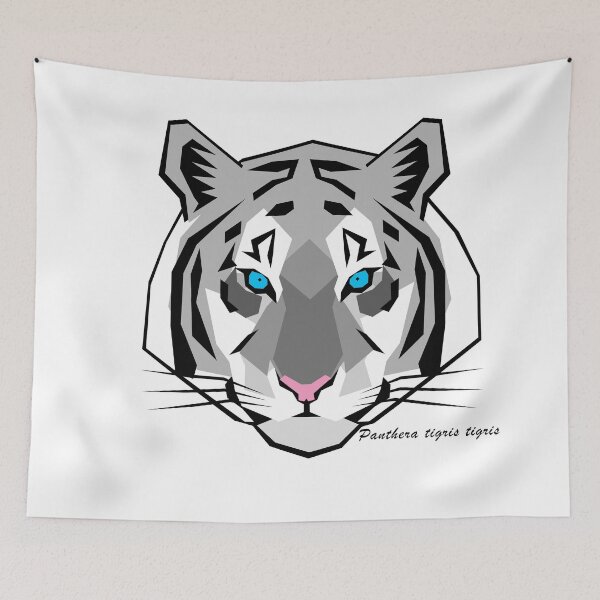 Item preview, White Tiger Geometric Art with Scientific Name Text designed and sold by WildByNature.