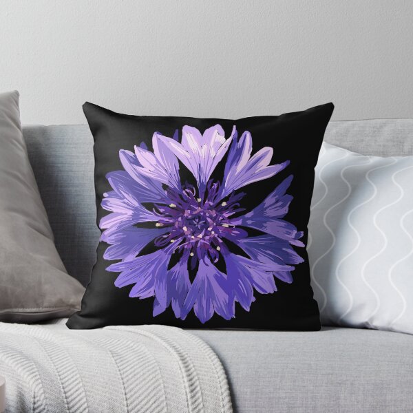 Mountain Cornflower - Black Throw Pillow