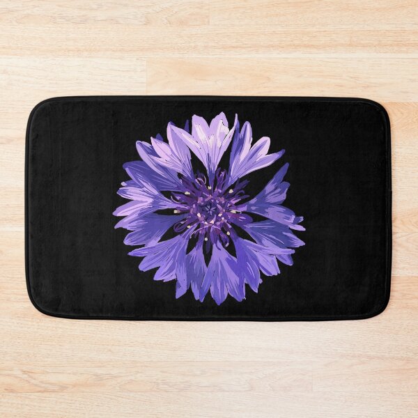 Mountain Cornflower - Black Bath Mat