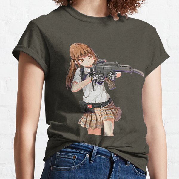 Sweet anime girl with a gun. Real anime princess with Heckler Koch G36 assault rifle. | Manga, chibi. Classic T-Shirt