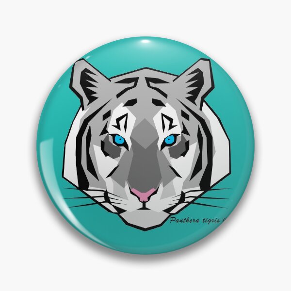 Item preview, White Tiger Geometric Art with Teal Background and Scientific Name Text designed and sold by WildByNature.