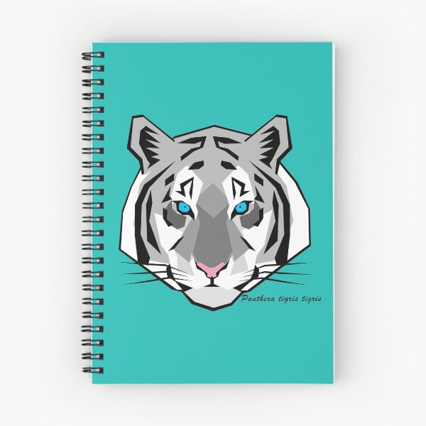 Item preview, White Tiger Geometric Art with Teal Background and Scientific Name Text designed and sold by WildByNature.