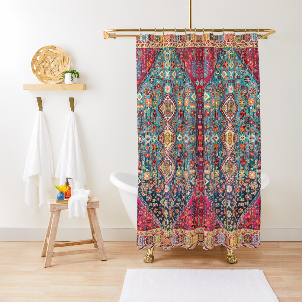 Oriental Colored Traditional Antique Moroccan Style Fabric Design Shower Curtain