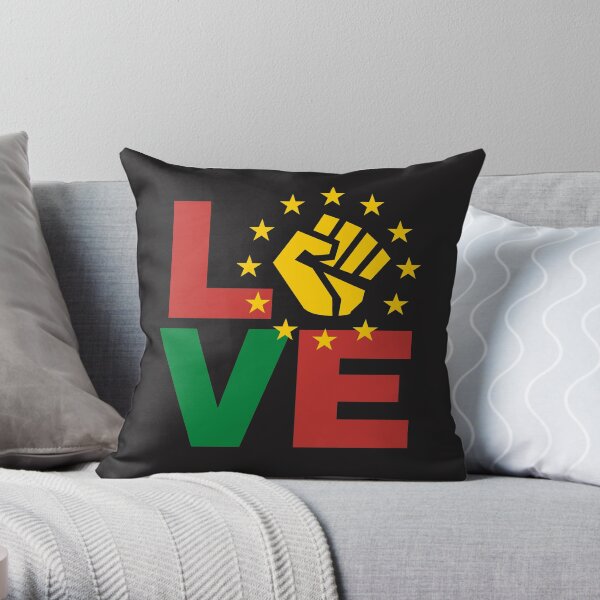 Love with yellow Black power fist Throw Pillow