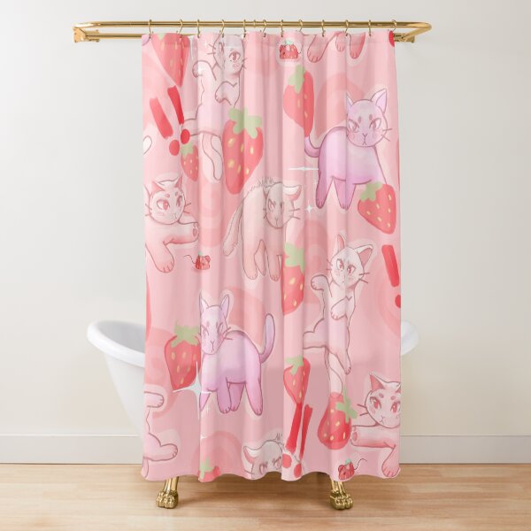 Strawberry Kawaii Cats Shower Curtain