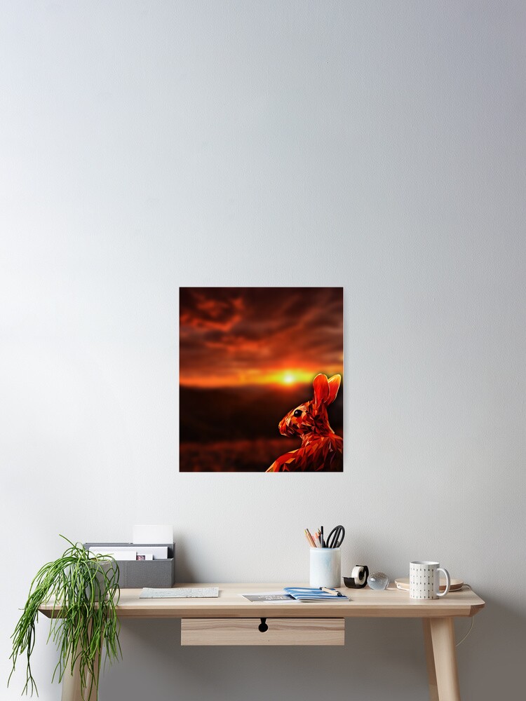 Thumbnail 2 of 3, Poster, Polygon Rabbit Sunset designed and sold by ElespectroJ.