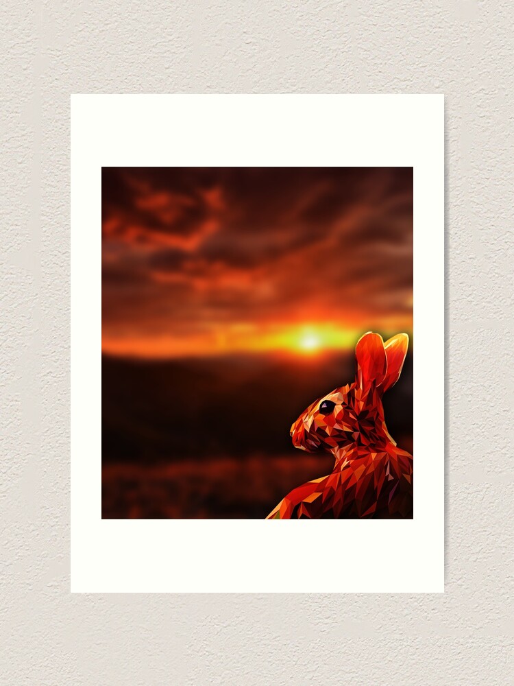 Thumbnail 1 of 3, Art Print, Polygon Rabbit Sunset designed and sold by ElespectroJ.