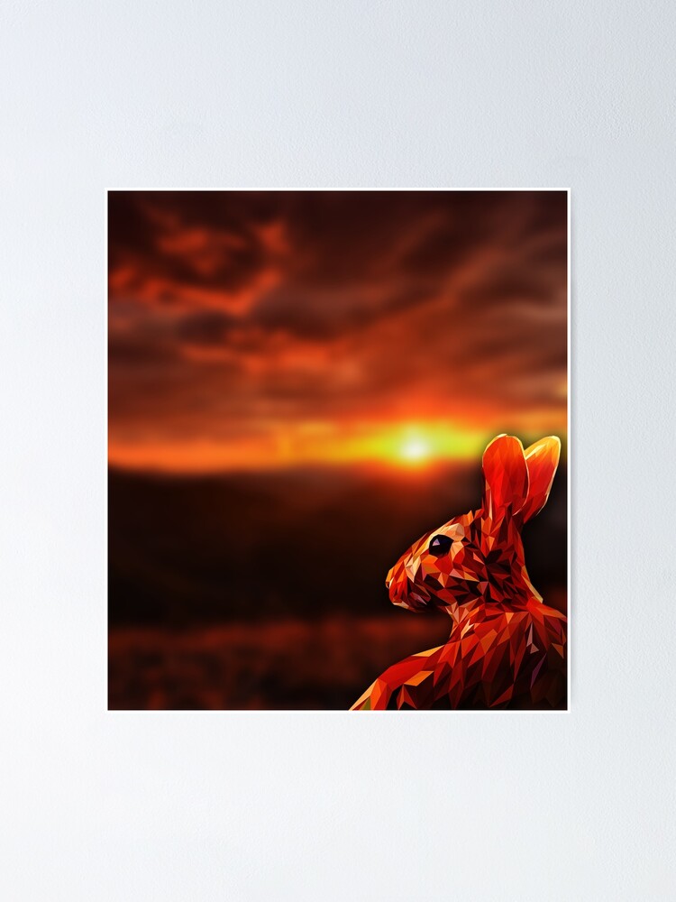 Thumbnail 1 of 3, Poster, Polygon Rabbit Sunset designed and sold by ElespectroJ.