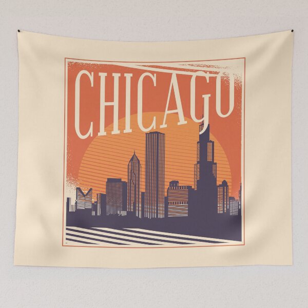 Item preview, Chicago City Skyline with Retro Sunset designed and sold by CoolSilhouettes.