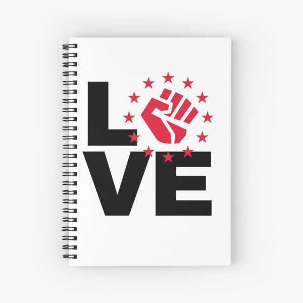 Love with black power fist - black and white Spiral Notebook
