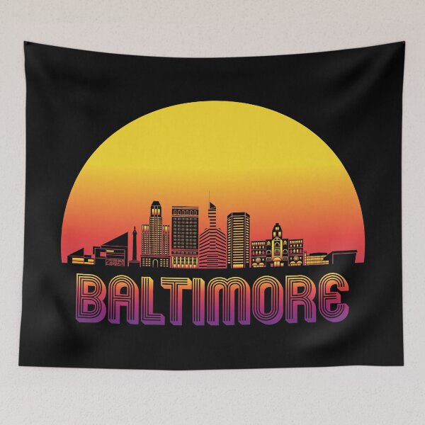 Item preview, Baltimore City Skyline with Retro Sunset designed and sold by CoolSilhouettes.