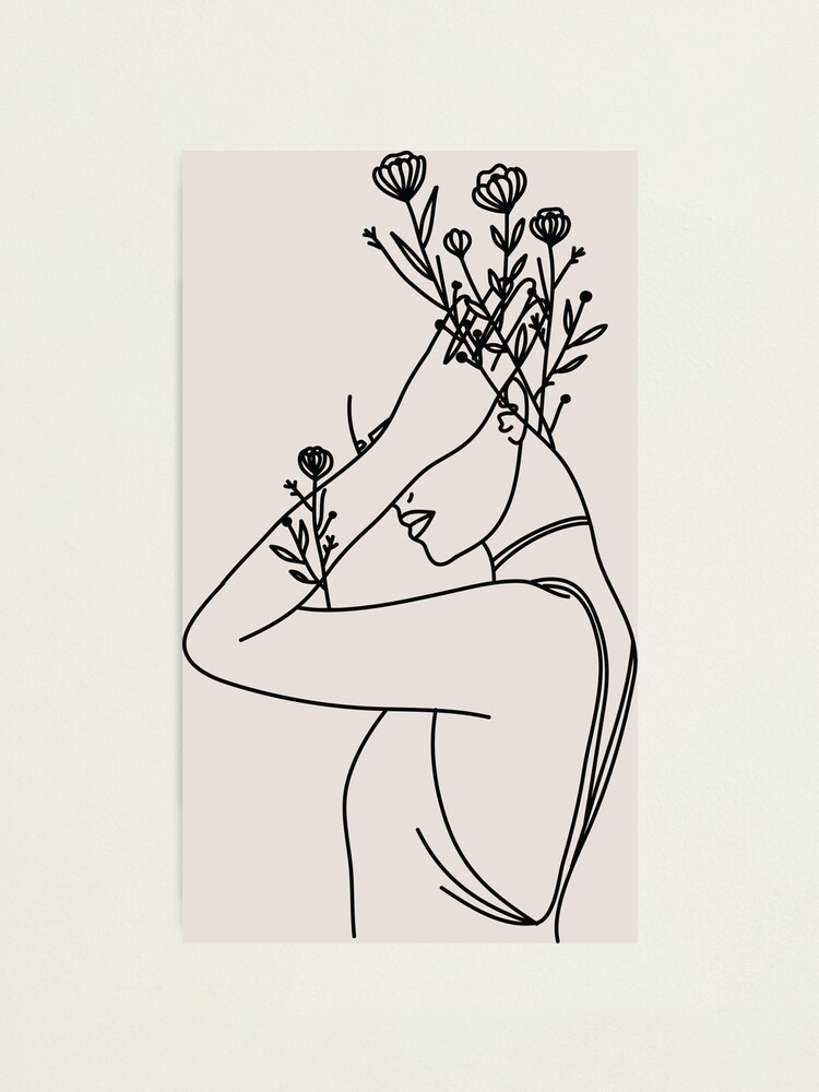 Pink Head Of Flowers Minimal Line Art Art | Photographic Print