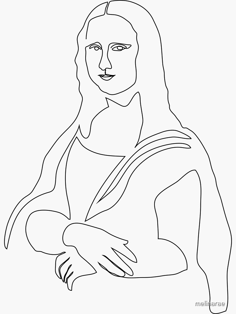 Mona Lisa Famous Art Line Drawing Sticker By Melinarae Redbubble