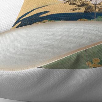 Alternate view of Paulownias and Chrysanthemums 桐菊流水図屏風 Throw Pillow