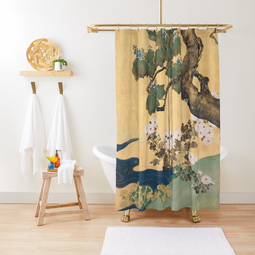 Paulownias and Chrysanthemums 桐菊流水図屏風 Shower Curtain